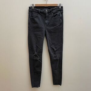 American Eagle Distressed Hi Rise Jegging Womens 8 Washed Black Stretch